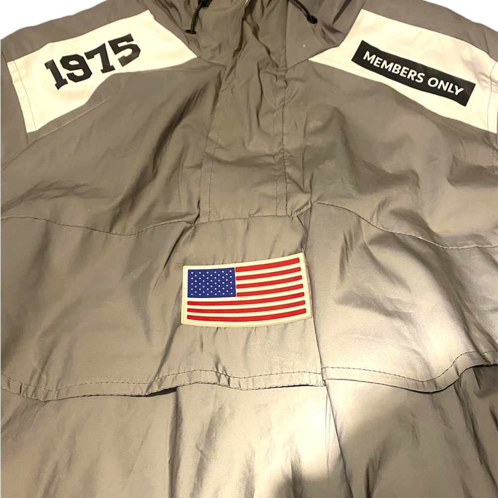 Gray Members Only Jacket with American Flag Patch